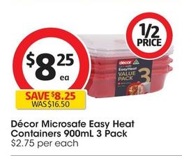 Decor -  Microsafe Easy Heat Containers 900ml 3 Pack offers at $8.25 in Coles