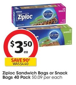 Ziploc - Sandwich Bags 40 Pack offers at $3.5 in Coles