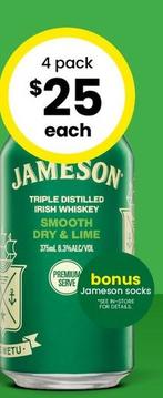 Jameson - Smooth Dry & Lime 6.3% Premix Range Cans 375mL offers at $26 in The Bottle-O