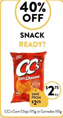 Cc's - Corn Chips 175g Or Cornados 110g offers at $2.75 in Foodworks