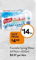 Frantelle - Spring Water 24 Pack X 600ml offers at $14 in Foodworks