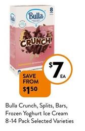 Bulla - Crunch, Splits, Bars, Frozen Yoghurt Ice Cream 8-14 Pack Selected Varieties offers at $7 in Foodworks