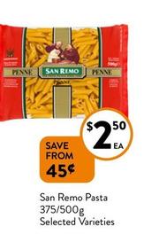San Remo - Pasta 375/500g Selected Varieties offers at $2.5 in Foodworks