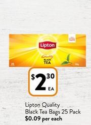 Lipton - Quality Black Tea Bags 25 Pack offers at $2.3 in Foodworks