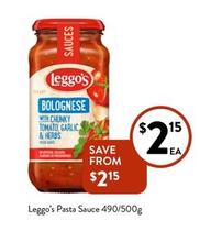 Leggo's - Pasta Sauce 490/500g offers at $2.15 in Foodworks