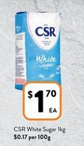 Csr - White Sugar 1kg offers at $1.7 in Foodworks