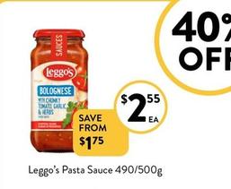 Leggo's - Pasta Sauce 490/500g offers at $2.55 in Foodworks