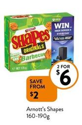 Arnott's - Shapes 160-190g offers at $6 in Foodworks