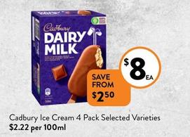 Cadbury - Ice Cream 4 Pack Selected Varieties offers at $8 in Foodworks