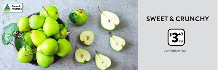 Juicy Packham Pears offers at $3.49 in Foodworks
