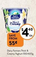 Dairy Farmers - Thick & Creamy Yoghurt 550/600g offers at $4.4 in Foodworks