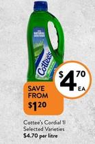Cottee's - Cordial 1l Selected Varieties offers at $4.7 in Foodworks