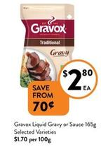 Gravox - Liquid Gravy Or Sauce 165g Selected Varieties offers at $2.8 in Foodworks