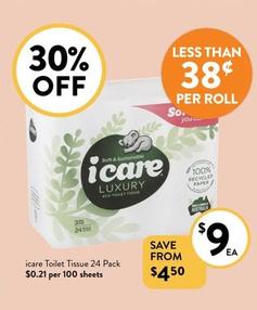 Icare - Toilet Tissue 24 Pack offers at $9 in Foodworks