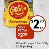 Golden - Crumpets 6 Pack 300g offers at $2.2 in Foodworks