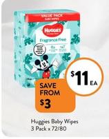 Huggies - Baby Wipes 3 Pack X 72/80 offers at $11 in Foodworks