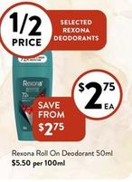 Rexona - Roll On Deodorant 50ml offers at $2.75 in Foodworks