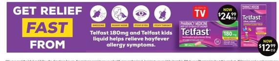 Telfast - 180mg And Kids Liquid offers at $12.99 in Chemist King