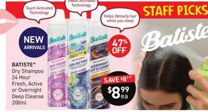 Batiste - Dry Shampoo 24 Hour Fresh, Active Or Overnight Deep Cleanse 200ml offers at $8.99 in Chemist King