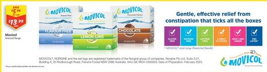Movicol - Selected Range offers at $13.99 in Chemist Outlet
