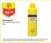 Neutrogena - Beach Defence Beach Defence Spray Spf 50 184g offers at $15.99 in Chemist Outlet