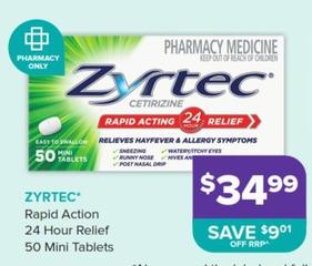 Zyrtec - Rapid Action 24 Hour Relief 50 Mini Tablets offers at $34.99 in Ramsay Pharmacy