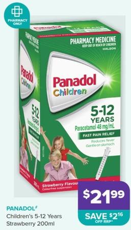 Panadol - Children's 5-12 Years Strawberry 200ml offers at $21.99 in Ramsay Pharmacy
