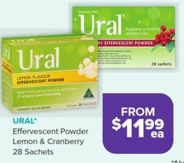 Ural - Effervescent Powder Lemon & Cranberry 28 Sachets offers at $11.99 in Ramsay Pharmacy