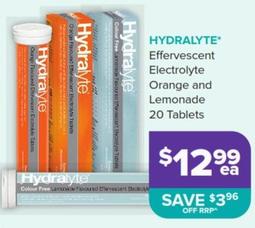 Hydralyte - Effervescent Electrolyte Orange And Lemonade 20 Tablets offers at $12.99 in Malouf Pharmacies