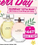 Calvin Klein - Beauty 100ml Edp Or Sheer Beauty 100ml Edt offers at $44.99 in Good Price Pharmacy