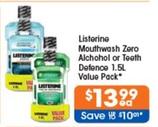 Listerine - Mouthwash Zero Alchohol Or Teeth Defence 1.5l Value Pack offers at $13.99 in Good Price Pharmacy