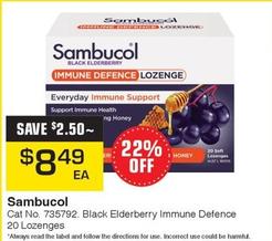 Sambucol - Black Elderberry Immune Defence 20 Lozenges offers at $8.49 in Pharmacy Direct