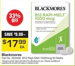 Blackmores - B12 Rapi-melt 1000 Mcg 60 Melts offers at $17.99 in Pharmacy Direct