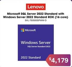 Lenovo - Microsoft Sql Server 2022 Standard With Windows Server 2022 Standard Rok (16 Core) offers at $4179 in Leader Computers