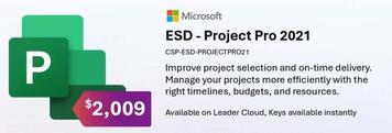 Microsoft - Esd - Project Pro 2021 offers at $2009 in Leader Computers