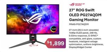 27" Rog Swift Oled Pg27aqdm Gaming Monitor offers at $1899 in Leader Computers