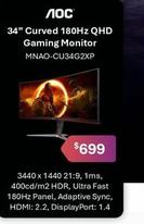 Aoc - 34" Curved 180hz Qhd Gaming Monitor offers at $699 in Leader Computers