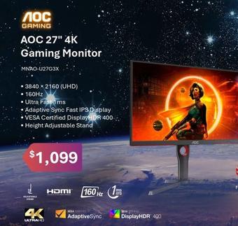 Aoc - 27" 4k Gaming Monitor offers at $1099 in Leader Computers