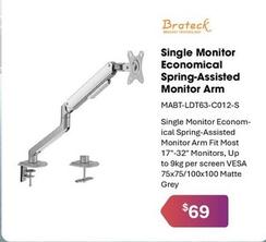 Brateck - Single Monitor Economical Spring-assisted Monitor Arm offers at $69 in Leader Computers