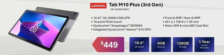 Lenovo - Tab M10 Plus (3rd Gen) 4gb 128gb offers at $449 in Leader Computers