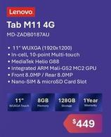Lenovo - Tab M11 4g 8gb 128gb offers at $449 in Leader Computers