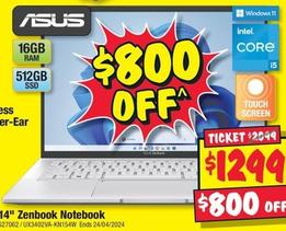 Asus - 14" Zenbook Notebook offers at $1299 in JB Hi Fi