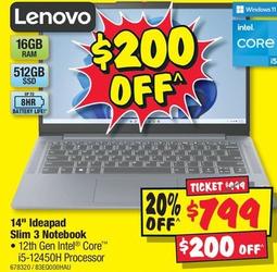 Lenovo - 14" Ideapad Slim 3 Notebook offers at $799 in JB Hi Fi