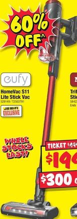 Eufy - Homevac S11 Lite Stick Vac offers at $199 in JB Hi Fi