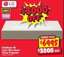 Lg - Cinebeam 4k Laser Ultra Short Throw Projector offers at $6995 in JB Hi Fi