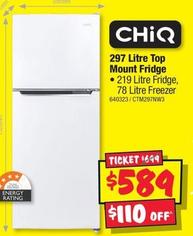 Chiq - 297 Litre Top Mount Fridge offers at $589 in JB Hi Fi