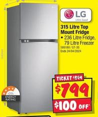 Lg - 315 Litre Top Mount Fridge offers at $799 in JB Hi Fi
