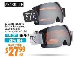 37 Degrees South - Mens’ Frameless Snow Goggles offers at $27.99 in Anaconda