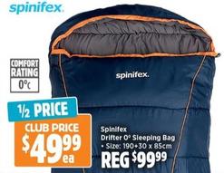 Spinifex - Drifter 0° Sleeping Bag offers at $49.99 in Anaconda