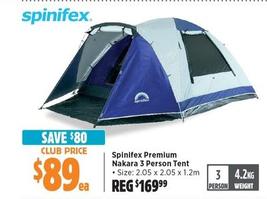Spinifex - Premium Nakara 3 Person Tent offers at $89 in Anaconda